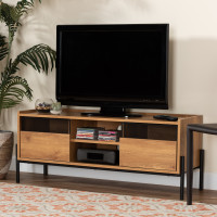 Baxton Studio HIF-002-Natural/Black Tasman Modern and Contemporary Industrial Natural Brown Finished Wood and Black Metal 2-Door TV Stand 